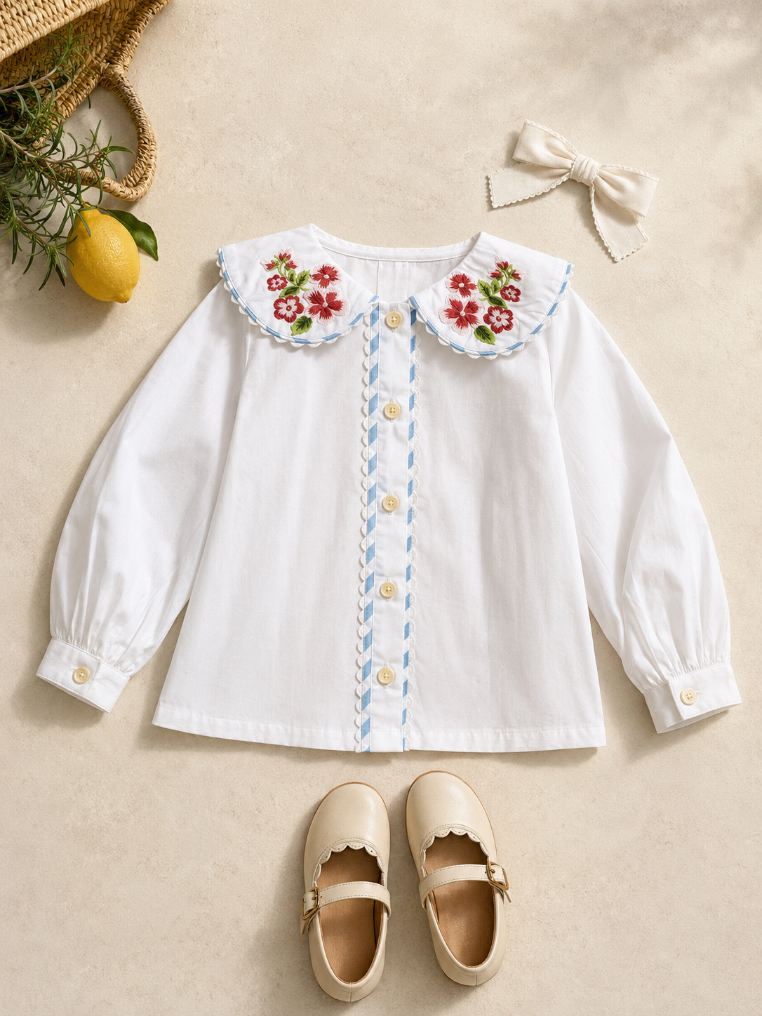 Capri Floral Organic Cotton Blouse for Girls | Puff-Sleeve Toddler Top