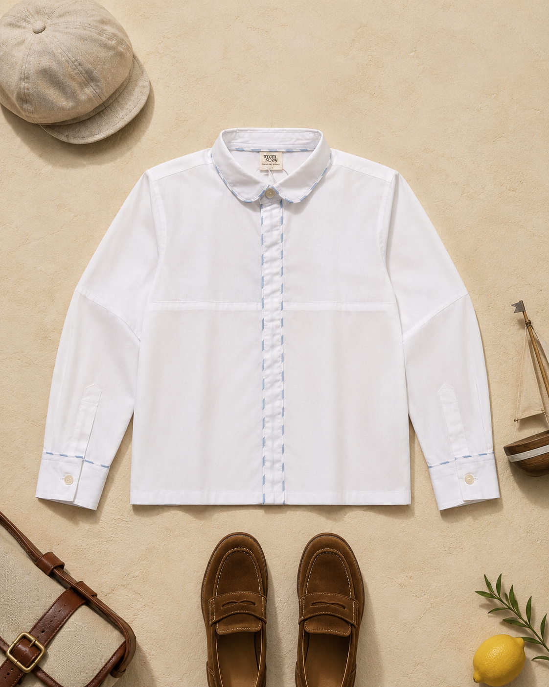 Cannes White Organic Cotton Shirt for Kids | Lace-Trim Toddler Shirt