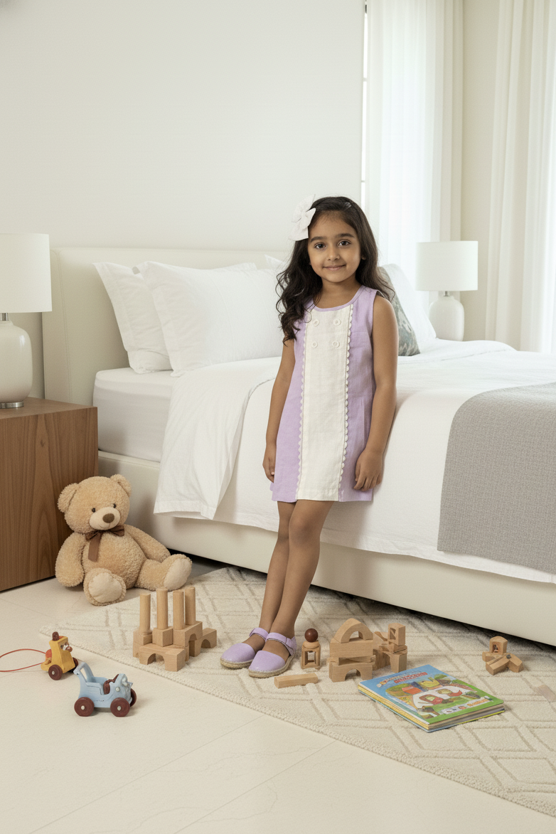 12. Siena Dress | Organic Cotton–Linen Panel Dress