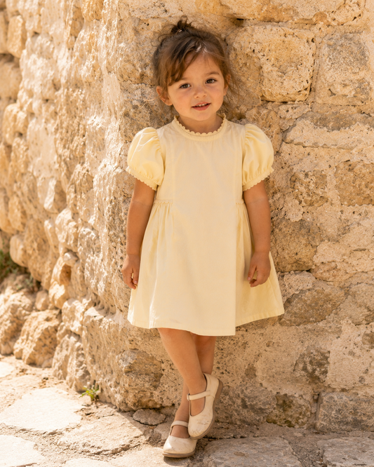 Sorrento Organic Cotton Dress for Girls | Puff-Sleeve Summer Dress