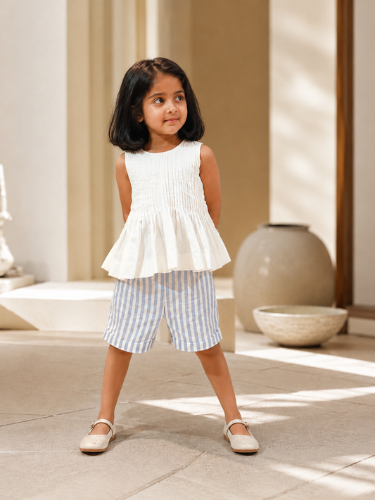 Vienna Pleated Organic Cotton Blouse for Girls | Sleeveless Toddler Top