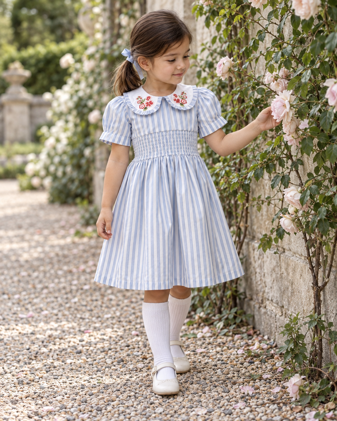 Portofino Striped Organic Cotton Dress for Girls | Smocked Summer Dress