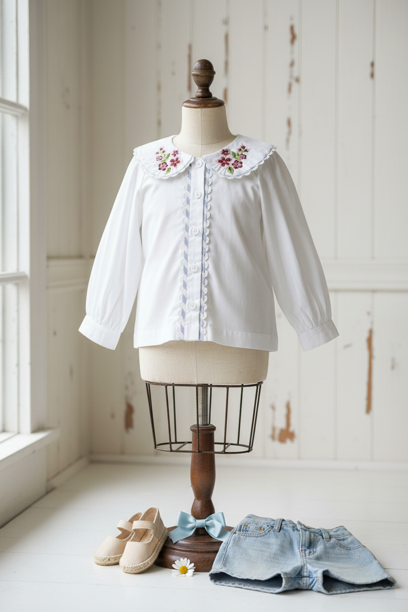 Capri Blouse | Floral Embroidered Organic Cotton Girls Blouse