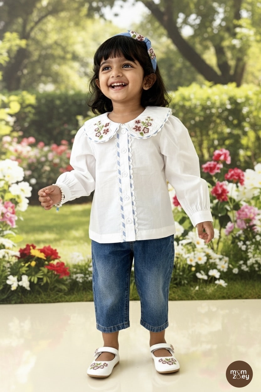 Capri Blouse | Floral Embroidered Organic Cotton Girls Blouse