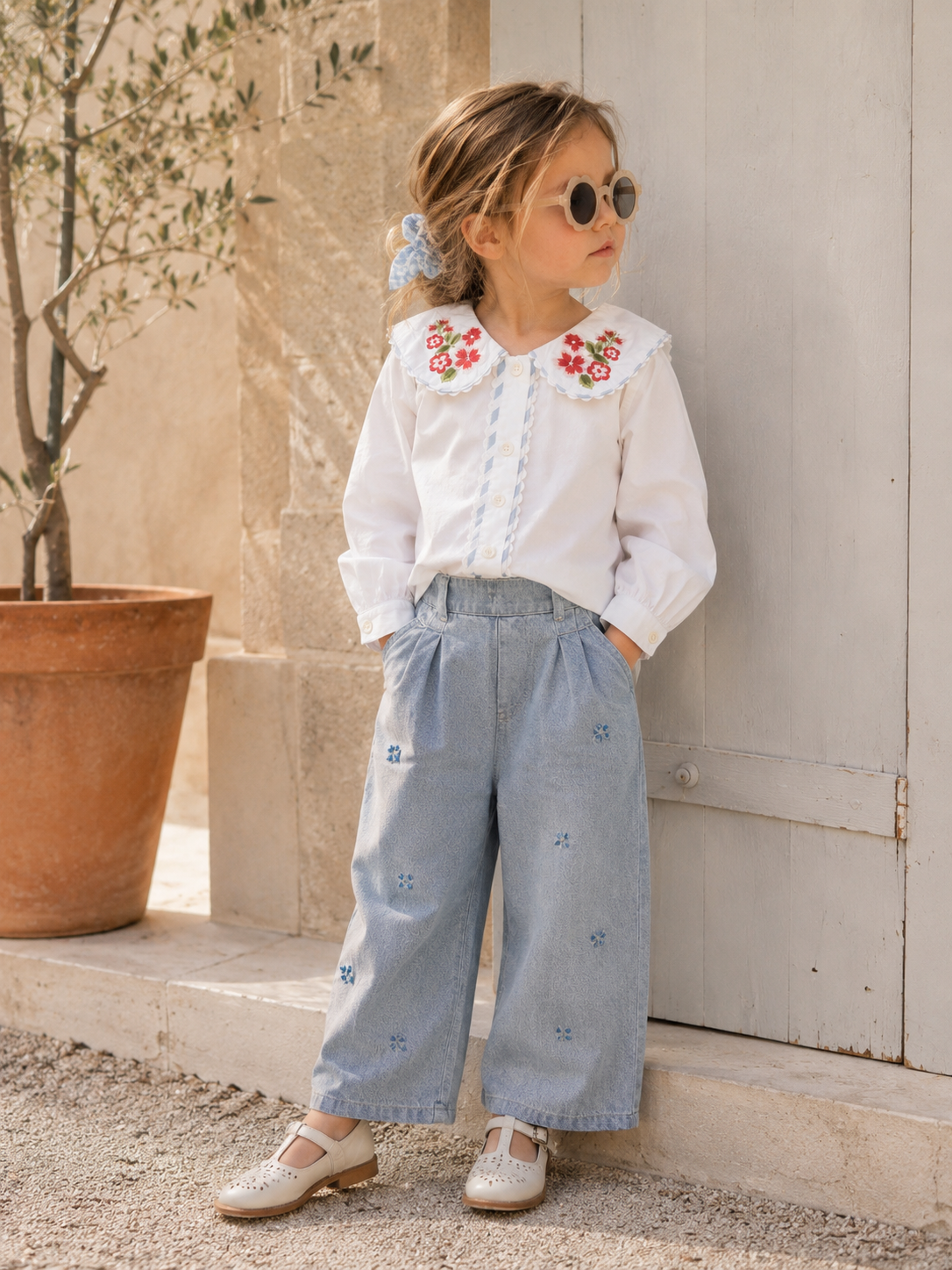 Capri Floral Organic Cotton Blouse for Girls | Puff-Sleeve Toddler Top