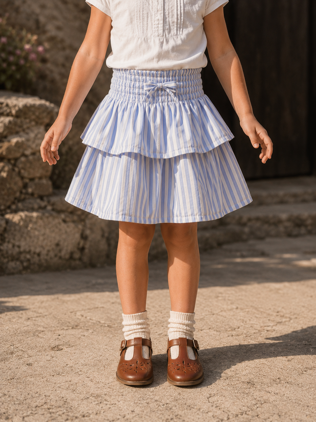 Amalfi Organic Cotton Skort for Girls | Striped Toddler Skirt