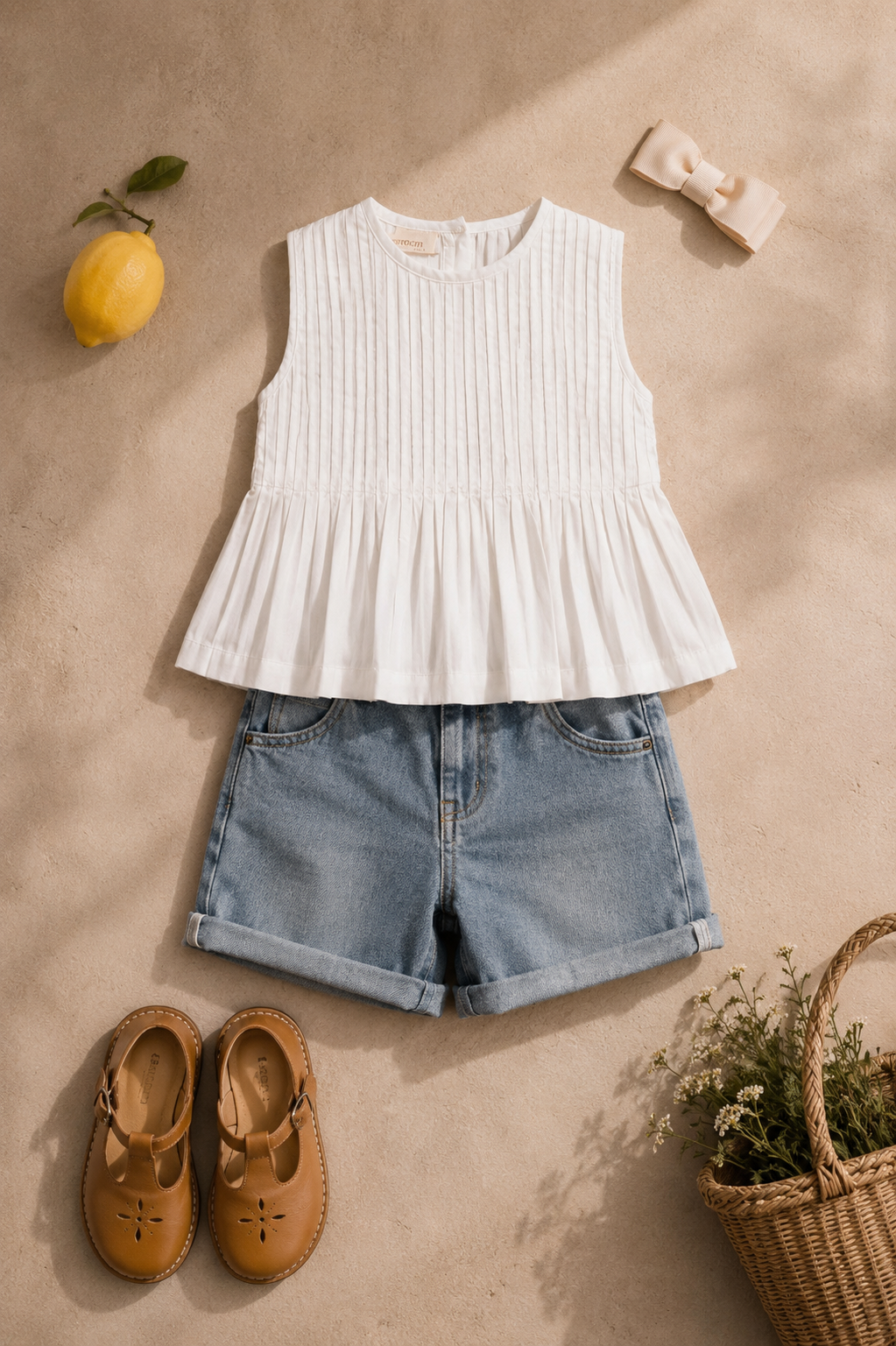 Vienna Pleated Organic Cotton Blouse for Girls | Sleeveless Toddler Top