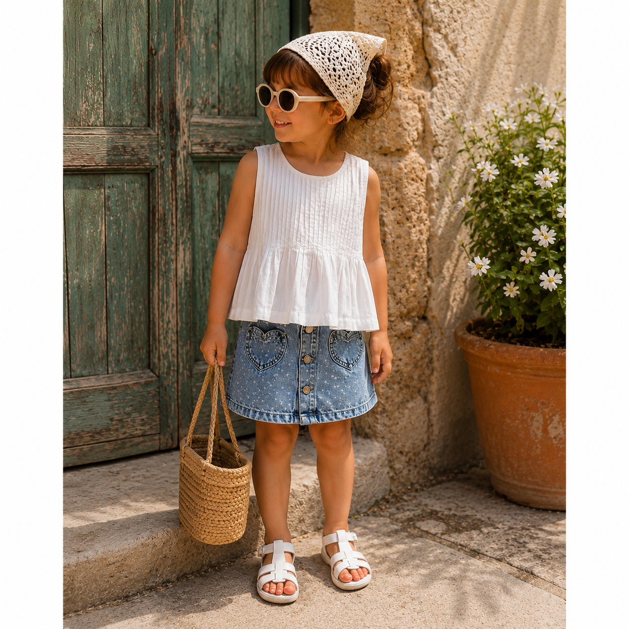 Vienna Pleated Organic Cotton Blouse for Girls | Sleeveless Toddler Top