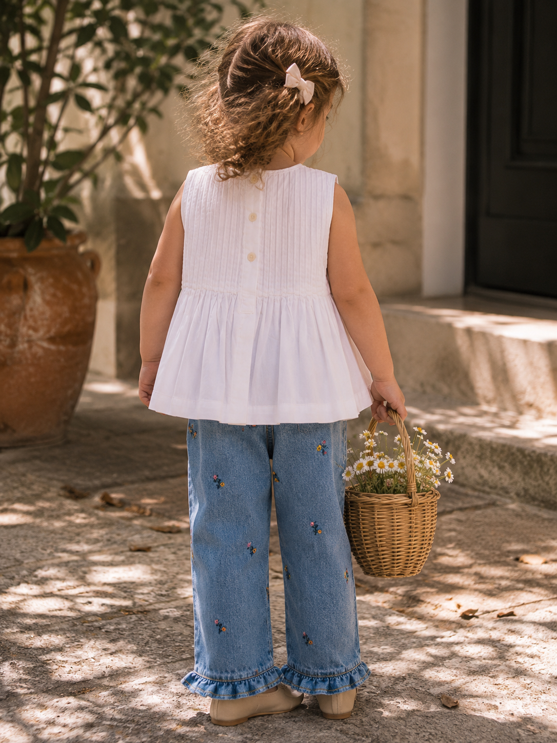 Vienna Pleated Organic Cotton Blouse for Girls | Sleeveless Toddler Top