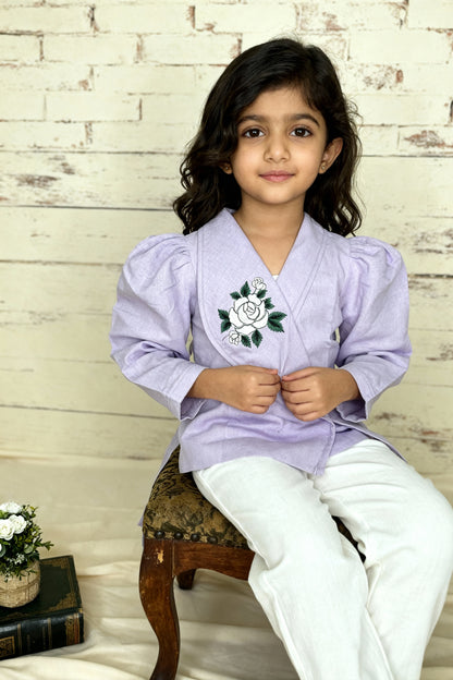 9. Osaka Blazer Blouse | Rose-Embroidered Organic Cotton–Linen