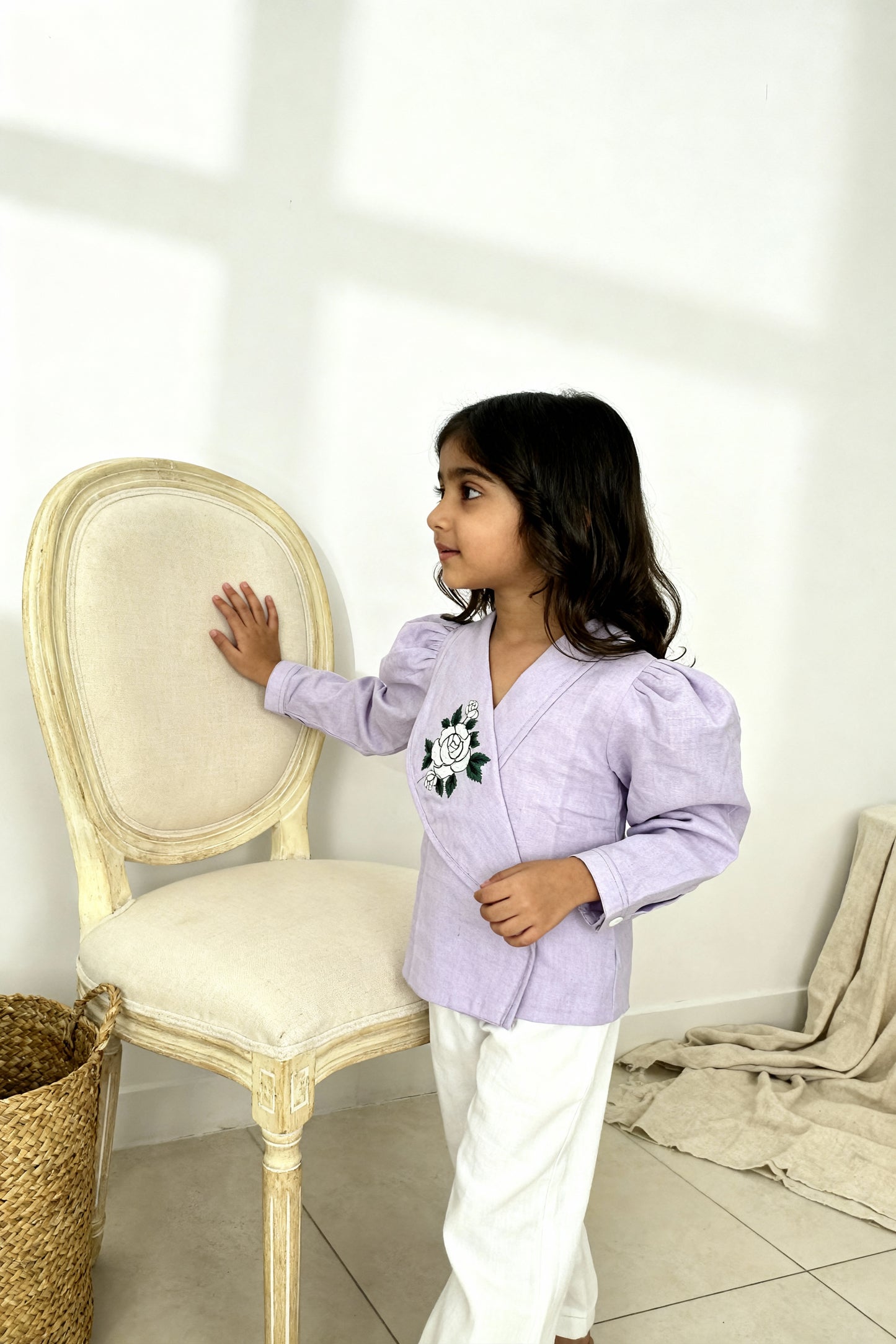 9. Osaka Blazer Blouse | Rose-Embroidered Organic Cotton–Linen