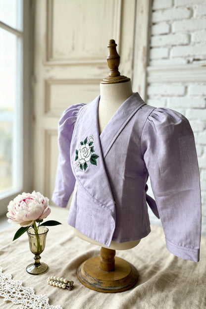 9. Osaka Blazer Blouse | Rose-Embroidered Organic Cotton–Linen