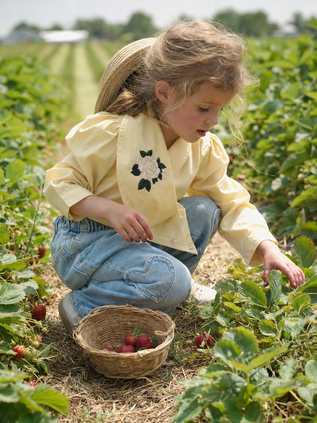Osaka Rose-Embroidered Organic Cotton Blazer Blouse for Girls