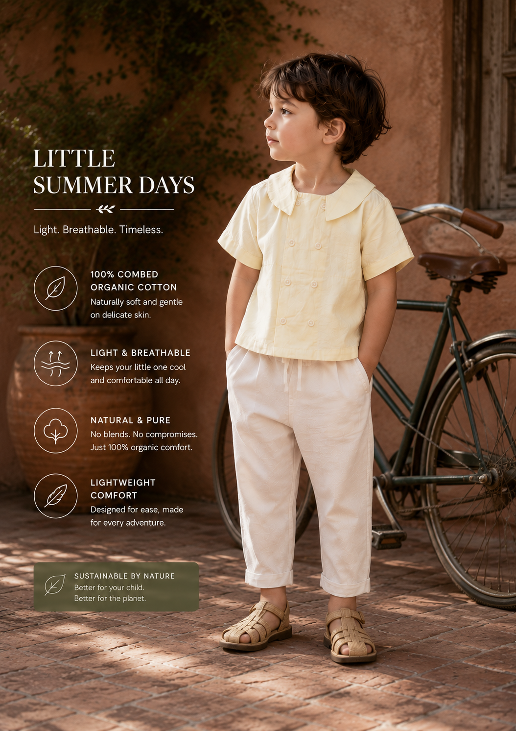 Positano Organic Cotton Pants for Kids | Unisex Toddler Trousers