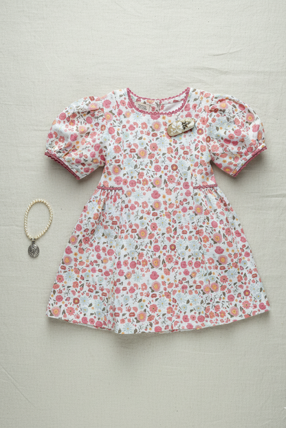 14. Bordeaux Dress | Organic Cotton–Linen Floral Puff-Sleeve Dress