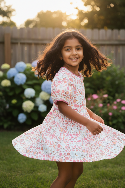14. Bordeaux Dress | Organic Cotton–Linen Floral Puff-Sleeve Dress