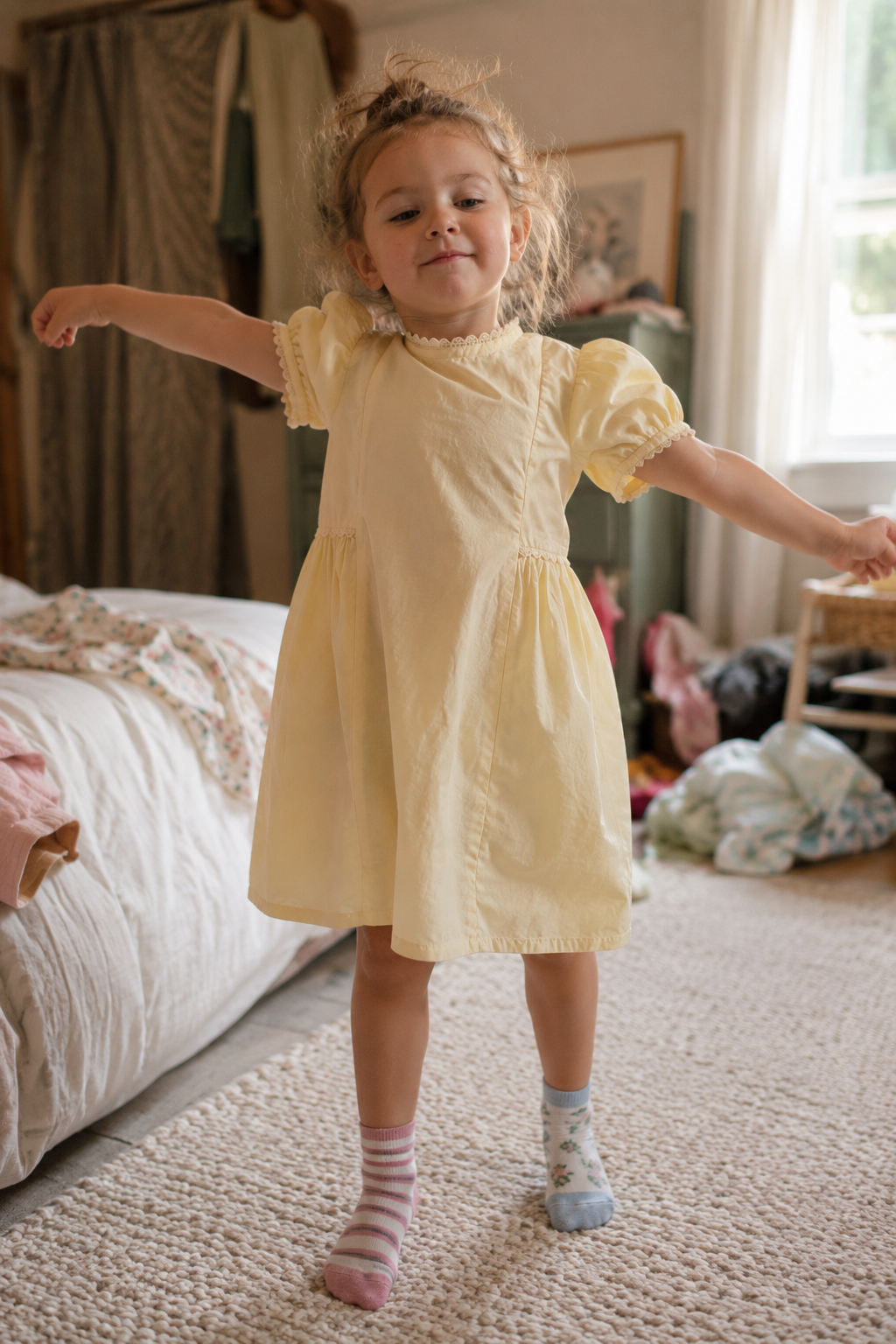 Sorrento Organic Cotton Dress for Girls | Puff-Sleeve Summer Dress