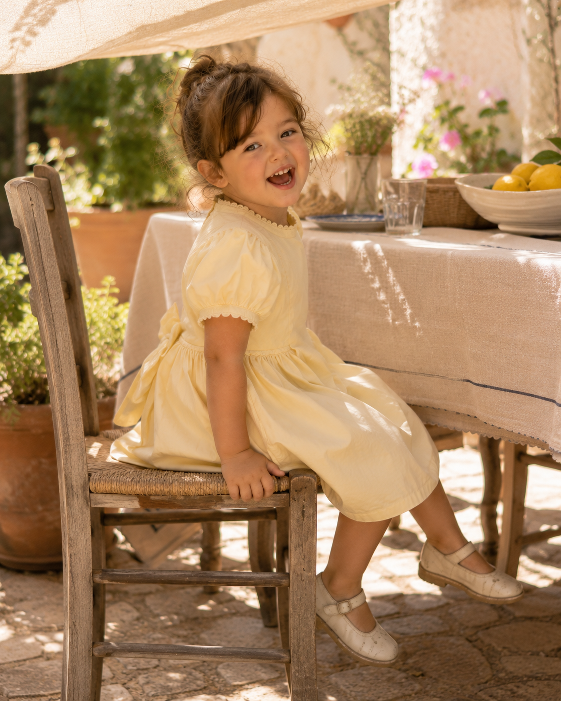 Sorrento Organic Cotton Dress for Girls | Puff-Sleeve Summer Dress
