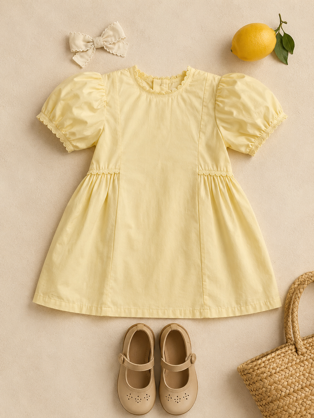Sorrento Organic Cotton Dress for Girls | Puff-Sleeve Summer Dress