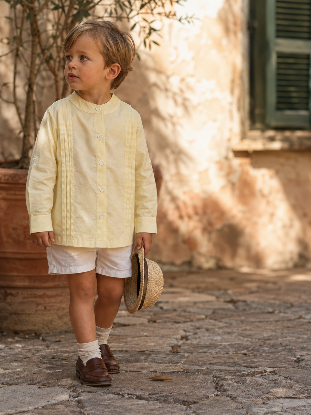 Como Organic Cotton Shirt for Kids | Pintuck Mandarin-Collar Toddler Shirt