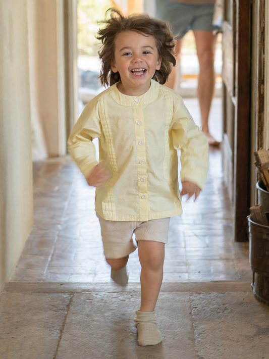Como Organic Cotton Shirt for Kids | Pintuck Mandarin-Collar Toddler Shirt