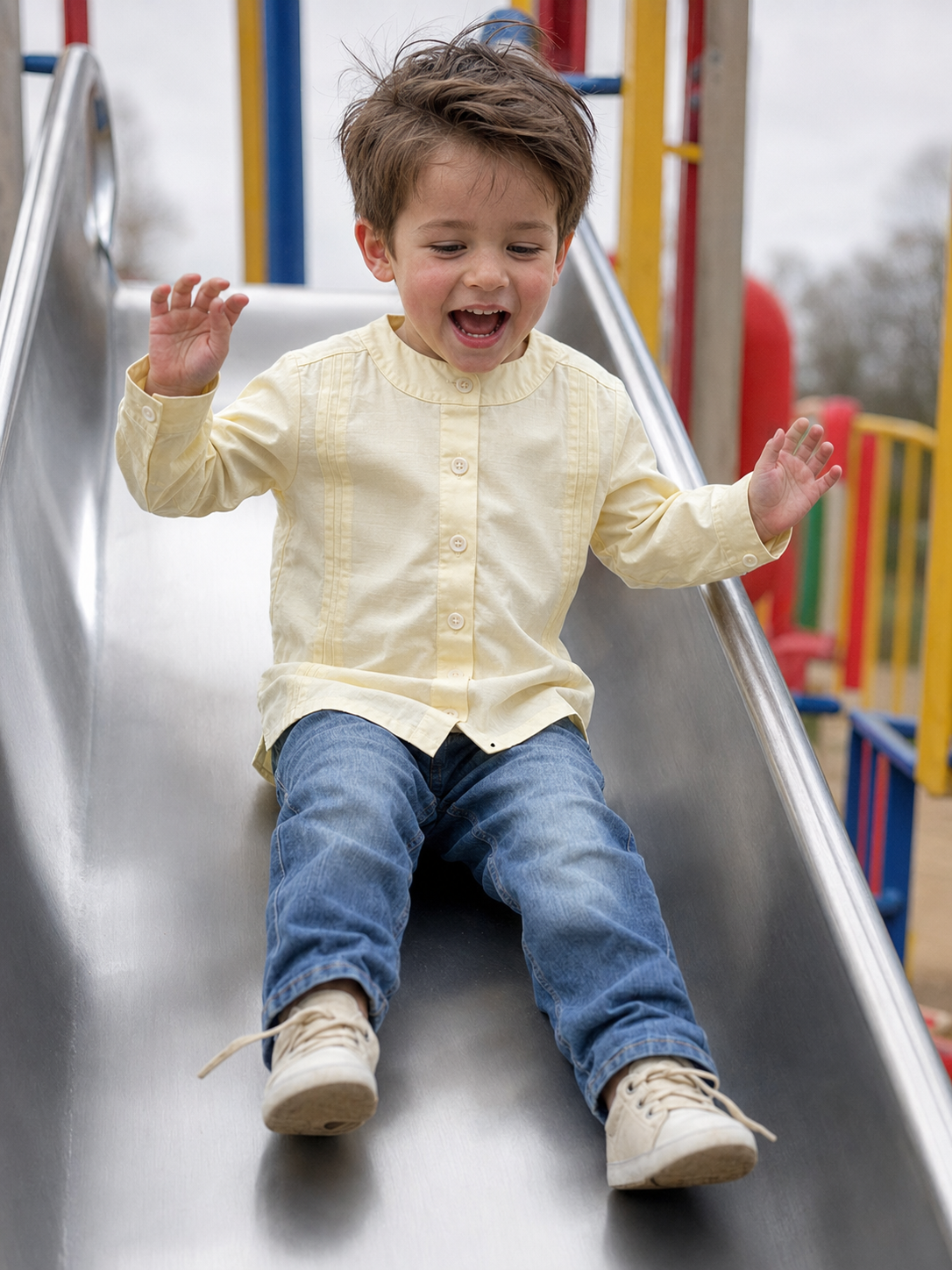 Como Organic Cotton Shirt for Kids | Pintuck Mandarin-Collar Toddler Shirt