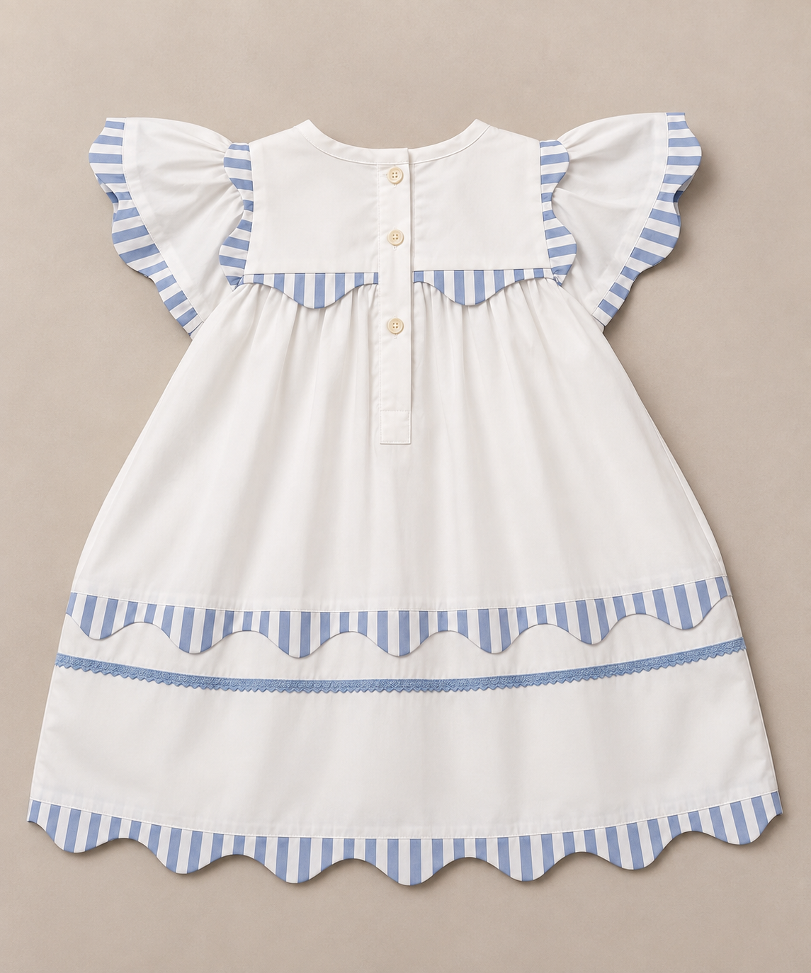 Vestido de algodón orgánico blanco Santorini para niñas | Vestido de verano con mangas con volantes