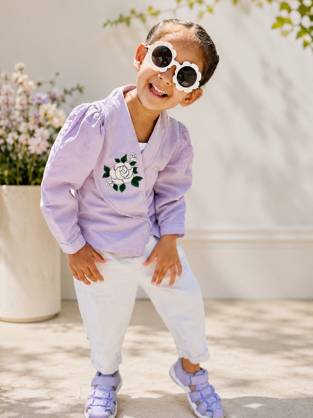 Osaka Blazer Blouse | Rose-Embroidered Organic Cotton–Linen