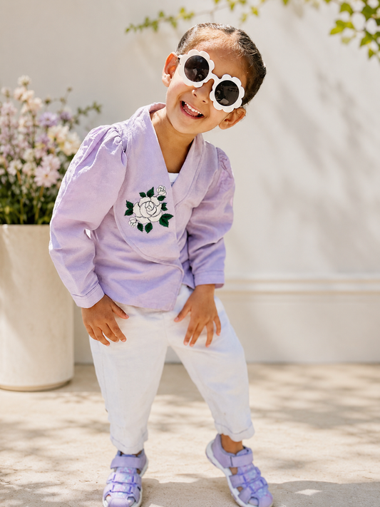 Osaka Blazer Blouse | Rose-Embroidered Organic Cotton–Linen