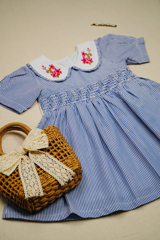 Mykonos Dress | Organic Cotton Embroidered Smocked Dress