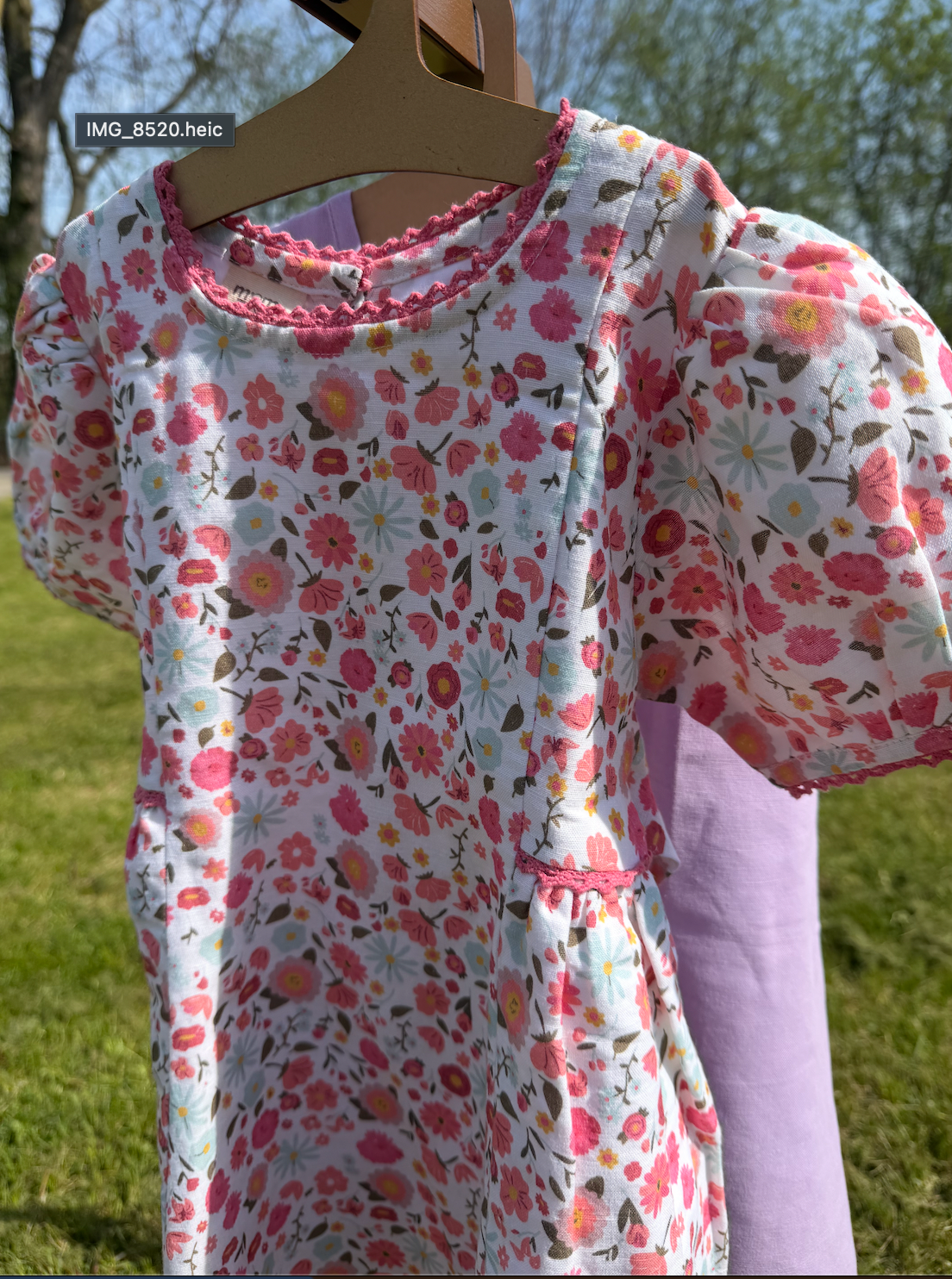 The Riviera Rose Dress | Organic Cotton–Linen Floral Puff-Sleeve Dress