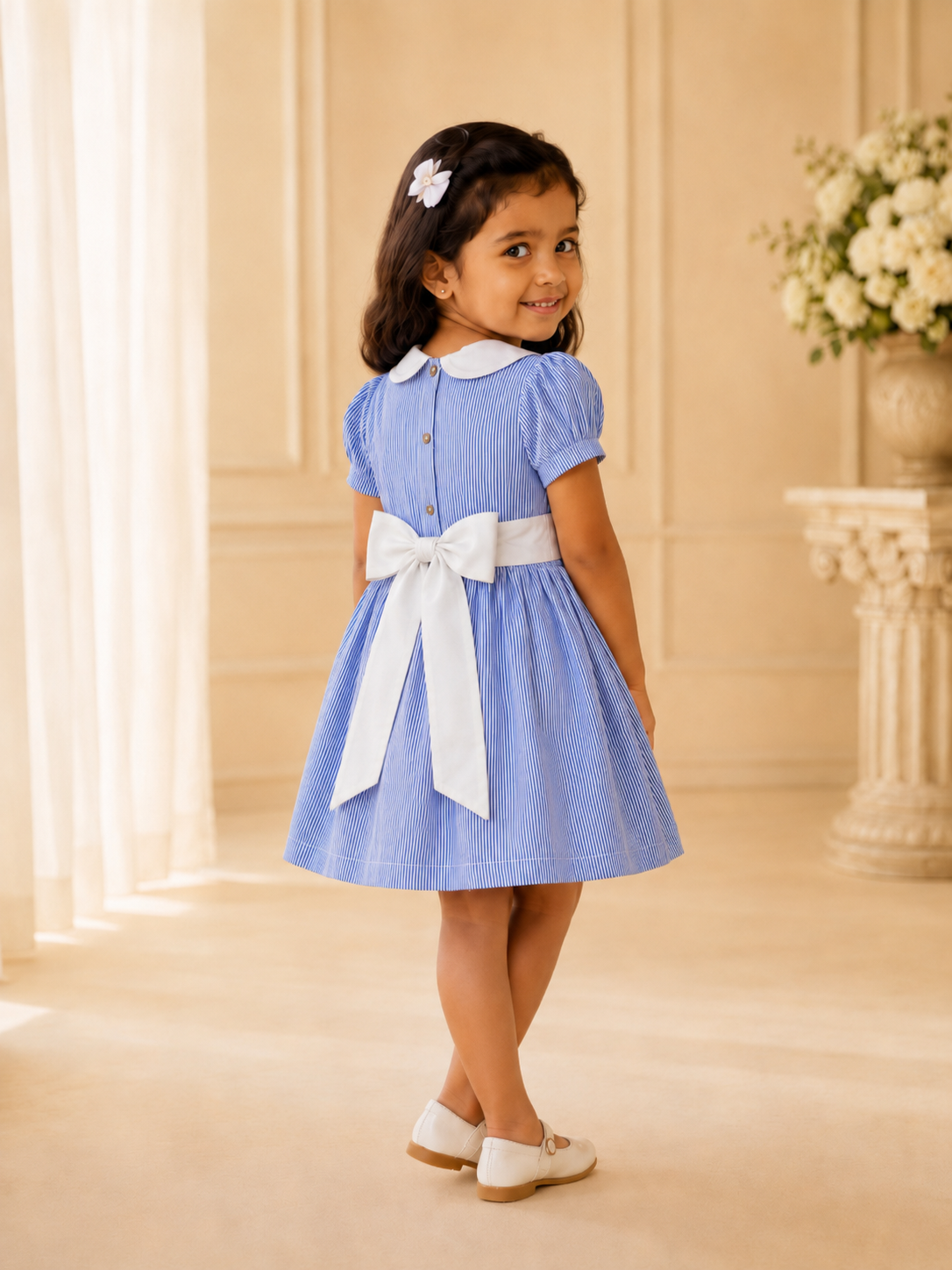Mykonos Dress | Organic Cotton Embroidered Smocked Dress