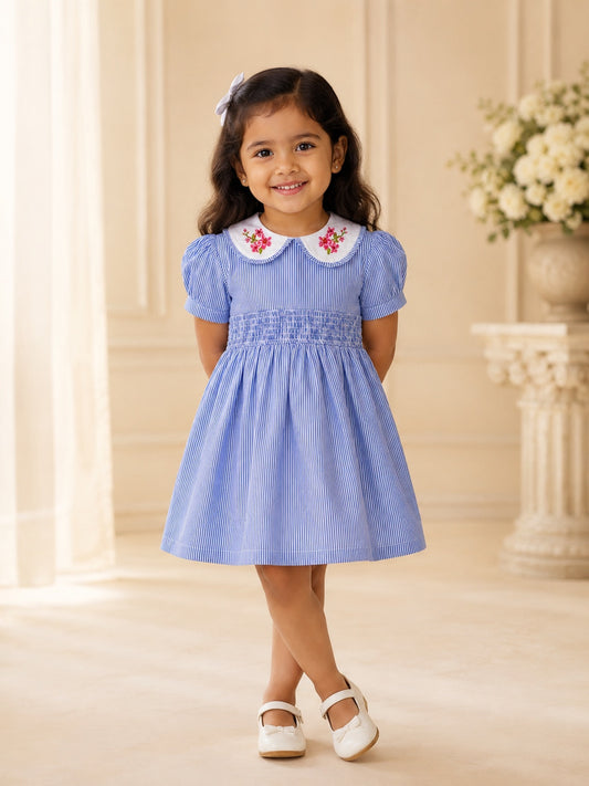 Mykonos Dress | Organic Cotton Embroidered Smocked Dress