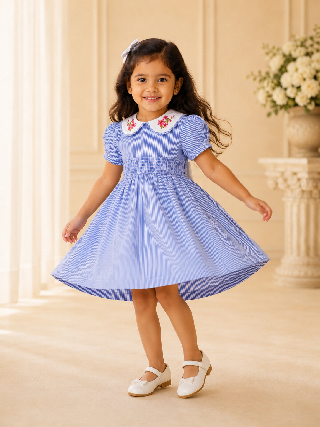 Mykonos Dress | Organic Cotton Embroidered Smocked Dress