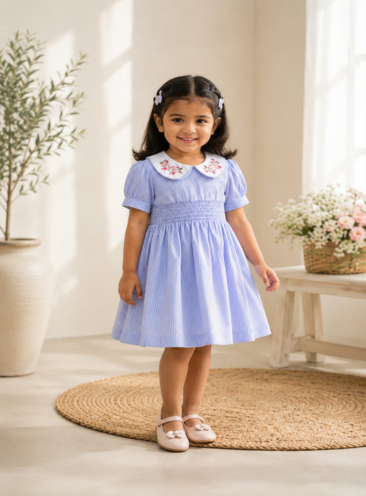 Mykonos Dress | Organic Cotton Embroidered Smocked Dress