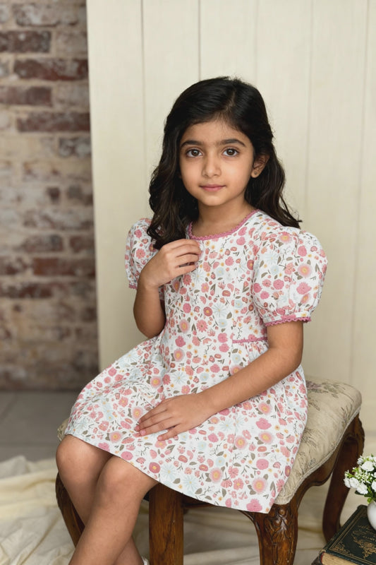14. The Riviera Rose Dress | Organic Cotton–Linen Floral Puff-Sleeve Dress