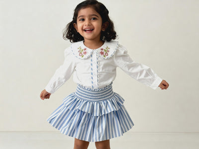 Capri Blouse and Amalfi Skort set video showing coordinated organic cotton girls outfit